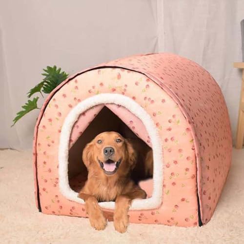 Danchen Große Hundehütte, waschbar, beruhigendes Hundebett mit orthopädischem Kissen, warm, weich, Katzenhöhle, 2-in-1-Hunde-Couch-Zelt (2XL für Haustiere unter 40 kg, Rosa) von Danchen