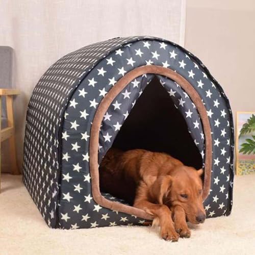 Danchen Großes Haustierhaus, Jumbo-Hundebett mit Vorhang, orthopädisches Kissen, Angstlinderung, Hundehütte, waschbar, wasserdicht, rutschfest, 2-in-1 faltbares Hundesofa (XL für Haustiere unter 20 von Danchen