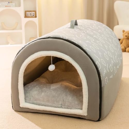 Danchen Hundehütte, 2-in-1, faltbares, großes Hundebett mit Anti-Angstzuständen, weiches, warmes Kissen, rutschfestes Iglu-Bett für Hunde, Welpen, Katzen, Kaninchen, abnehmbare, waschbare von Danchen