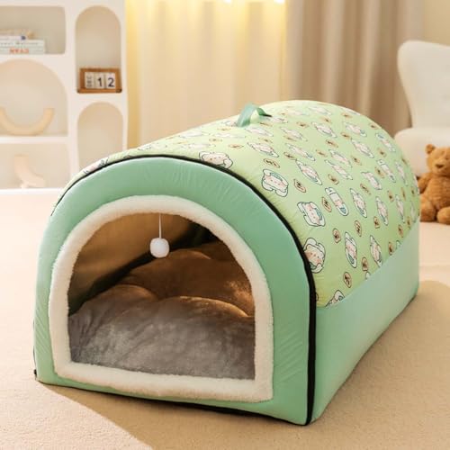 Danchen Hundehütte, 2-in-1 faltbares, großes Hundebett mit Anti-Angstzuständen, weichem, warmem Kissen, rutschfestes Iglu-Bett für Hunde, Welpen, Katzen, Kaninchen, abnehmbare, waschbare Haustierhöhle von Danchen