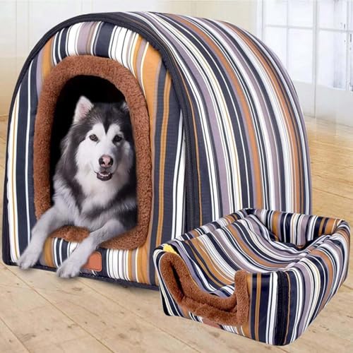 Extra große Hundehütte, 2-in-1, luxuriöse Hundehütte, Haustier-Katzenhöhle, tragbares, beruhigendes Iglu-Bett, Anti-Angst-, orthopädisches Kissen, Jumbo-Zelt für mittelgroße und große Hunde (XL, 76 x von Danchen