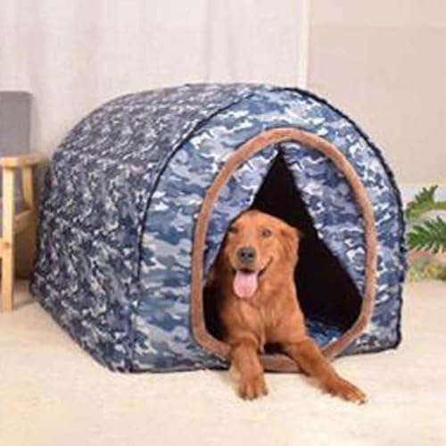 Großes Haustierhaus, Jumbo-Hundebett mit Vorhang, orthopädisches Kissen, Angstlinderung, Hundehütte, waschbar, wasserdicht, rutschfest, 2-in-1 faltbares Hundesofa (2XL für Haustiere unter 40 kg, blaue von Danchen