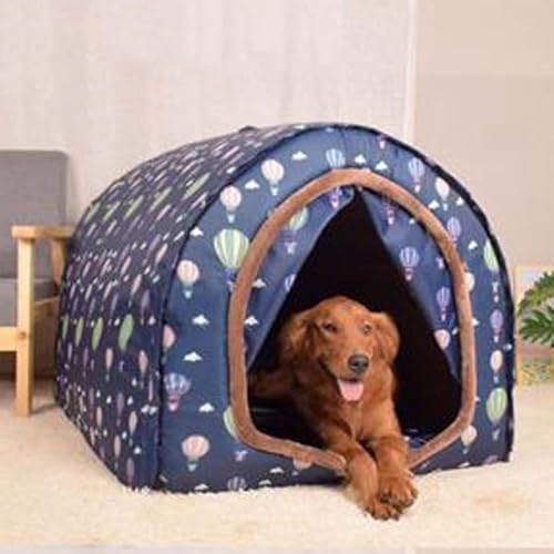 Großes Haustierhaus, Jumbo-Hundebett mit Vorhang, orthopädisches Kissen, Angstlinderung, Hundehütte, waschbar, wasserdicht, rutschfest, 2-in-1 faltbares Hundesofa (L für Haustiere unter 10 kg, blauer von Danchen