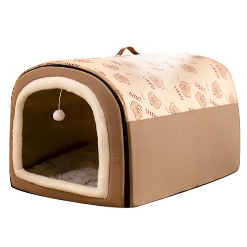 Hundebett, große Haustierhöhle, 2-in-1-Hundehaus, Katzen-Iglu, gemütlicher Schlafsack für Hunde, warmes Winter-Welpennest mit abnehmbarem Kissen, faltbar, waschbar (XL: 75 x 50 x 50 cm, Braun) von Danchen