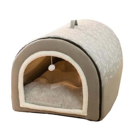 Hundebett, große Haustierhöhle, 2-in-1-Hundehütte, Katzen-Iglu, gemütlicher Schlafsack für Hunde, warmes Winter-Welpennest mit abnehmbarem Kissen, faltbar, waschbar (L: 60 x 45 x 40 cm, Grau) von Danchen