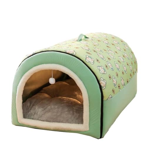 Hundebett, große Haustierhöhle, 2-in-1-Hundehütte, Katzen-Iglu, gemütlicher Schlafsack für Hunde, warmes Winter-Welpennest mit abnehmbarem Kissen, faltbar, waschbar (XL: 75 x 50 x 50 cm, Grün) von Danchen