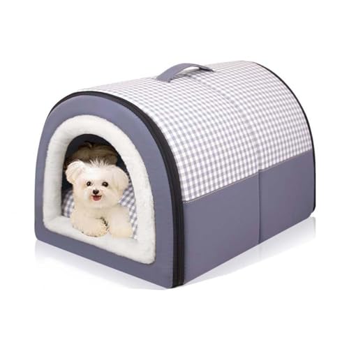 Danchen Hundehütte, 2-in-1, geschlossen, warm, schlafend, Katzenhöhle, Hundenest mit abnehmbarem Kissen, faltbar, warmes Igluhaus für kleine, mittelgroße und große Hunde (45 x 32 x 35 cm, blau) von Danchen