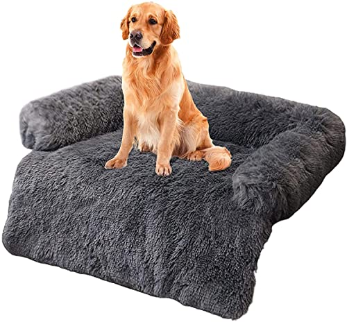 Danchen Bequemes Hundebett, ultraweich, Plüsch-Hundematte, Sofa, Angstlinderung, beruhigendes Hundekissen, waschbar, Möbelschutz, Haustierbett, Auto, Hundedecke, Pad XL, 105 x 95 x 20 cm, Dunkelgrau von Danchen