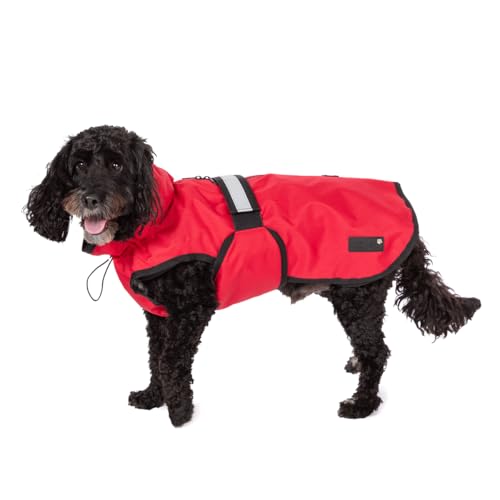 Danish Design 3-in-1-Hundemantel, 33 cm, für jedes Wetter, mit Fleece gefüttert, reflektierender Regenmantel für Hunde, Rot von Danish Design