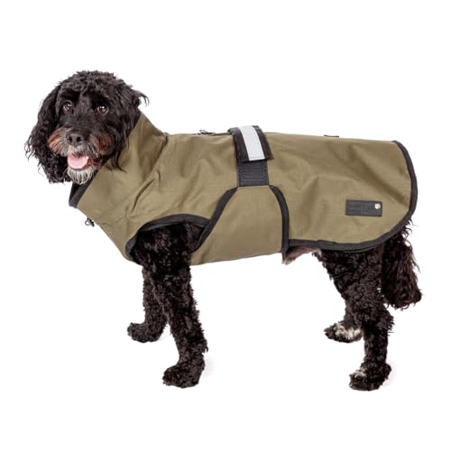 Danish Design 3-in-1-Hundemantel, 33 cm, wetterfest, mit Fleece gefüttert, reflektierender Regenmantel für Hunde, Olivgrün von Danish Design