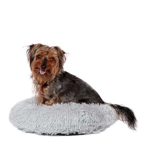 Danish Design Essentials Flauschiges Donut-Hundebett, Silber, klein, 40 cm, kuscheliges und Flauschiges weiches Haustierbett, maschinenwaschbar von Danish Design