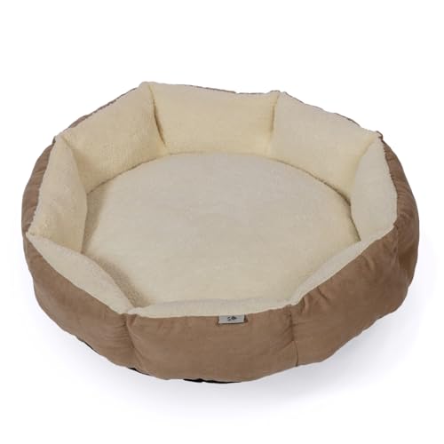 Danish Design Essentials Gestepptes Hundebett, Beige, Größe M, 62 x 60 x 16 cm, gewelltes Haustierbett mit Fellfutter, maschinenwaschbar von Danish Design