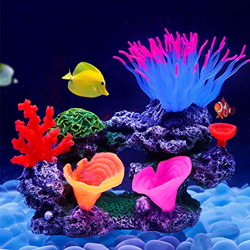 Danmu Künstliche Korallenpflanze mit leuchtendem Effekt, Dekoration für Aquarien, 19 x 8 x 14 cm. von Danmu
