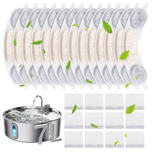 Dansydaisy 12 Sets Hunde Wassernapf Filter Ersatz Einschließlich 12 Filter und 12 Schwämme, Filter Ersatz Kompatibel mit Smartoo 6,690.5 g/7L / 1.8 Gal Hundetrinkbrunnen von Dansydaisy