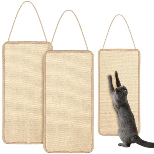 Dansydaisy 2 Pack Sisal Tür Katzenkratzmatte Doppelnutzung Hängender Kratzbaum Wand Bodenhalterung Natürliche Katze Kratzmatte Katzenkratzmatte für Indoor Katzen Kätzchen mit Hanfseil, 20.0 cmx 50.0 von Dansydaisy