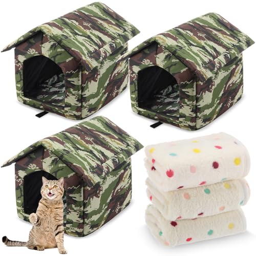 Dansydaisy 3 Set Wetterfeste Streunkatzen Unterschlupf mit weicher Matte Outdoor Katzenhäuser Faltbares warmes Haustierbett für den Winter Wildtierzelt Wasserdichte Wildkatzenhöhle für kleine Katze von Dansydaisy