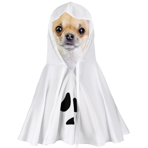 Dansydaisy Halloween-Geister-Hundekostüm, weißer Geister-Hunde-Umhang mit Hüten, Haustier-Kostüm, Geister-Kostüm, Cosplay, Kleidung, Halloween, Katzen, Umhang für Party, Cosplay von Dansydaisy