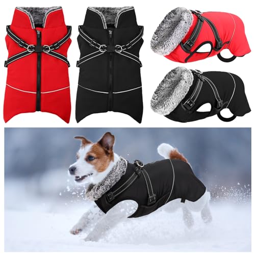 Dansydaisy Hunde-Wintermäntel, reflektierend, mit integriertem Geschirr, dickes Fleecefutter, verstellbar, für kleine, mittelgroße und große Hunde, Rollkragen, Größe M, 2 Stück von Dansydaisy