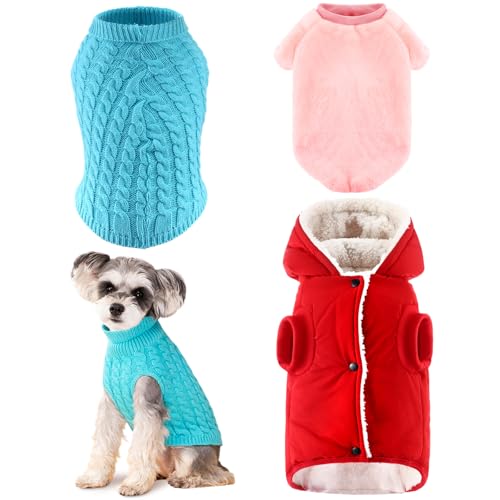 Dansydaisy Hundepullover für kleine Hunde, mit Kapuze, Hundemantel für den Winter, Weihnachten, Hundemantel, kleine Hunde, gestrickt, klassischer Katzenpullover für Hunde, Welpen, Katzen, Größe S, 3 von Dansydaisy