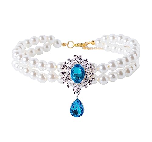 Daovace 2-reihiges Perlenhalsband für Katzen, Perlen-Hundehalsband, Strass-Halsketten für kleine Hunde, Halsband, Zubehör, Katzenperlenhalsband (Medium, Himmelblau) von Daovace