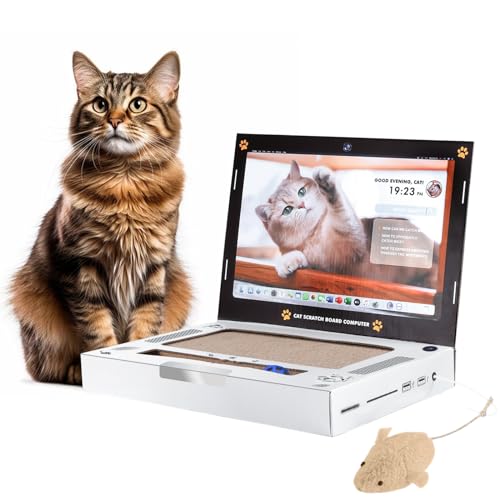 Karton Katzenkratzer 3 in 1 Laptop Scratcher Katzenspielzeug Katzenkratzspielzeug mit Plüsch Maus Katze Computer Scratch Pad Spielzeug Indoor Cat Scratch Pad für Katzen von Dapzeosnry