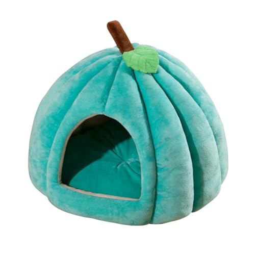 Darmlly Kürbis-Katzenbett, Katzenbetten für Hauskatzen, Kürbisförmiges Katzenhöhlenbett, Katzenzelt mit Abnehmbarem Kissen, Pfauenblau, M von Darmlly