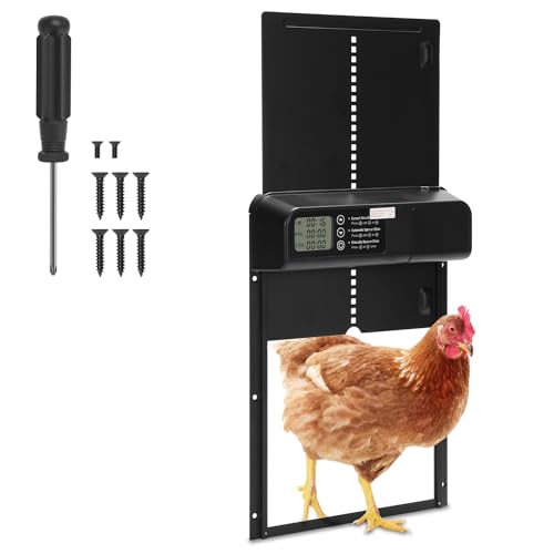 Daromigo Automatische Hühnerklappe, Aluminum Elektrische Hühnerklappe Batterie mit Wasserdicht Display, Timer, Manuelle, Anti-Pinch Türöffner, Hühnertür hühnerstall tür für Sichere Hühneraufzucht von Daromigo