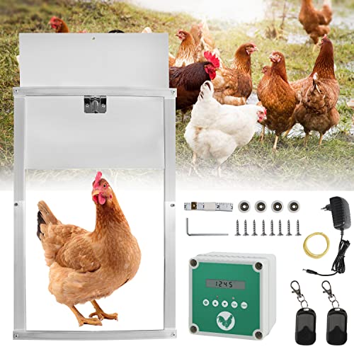 Daromigo Automatische Hühnerklappe, Aluminum Lichtsensor Elektrische hühnerklappe mit Großes Display, Timer, Einklemmschutz, Fernbedienung, Hühnertür Türöffner 60x30cm, Wasserdicht IP44 von Daromigo