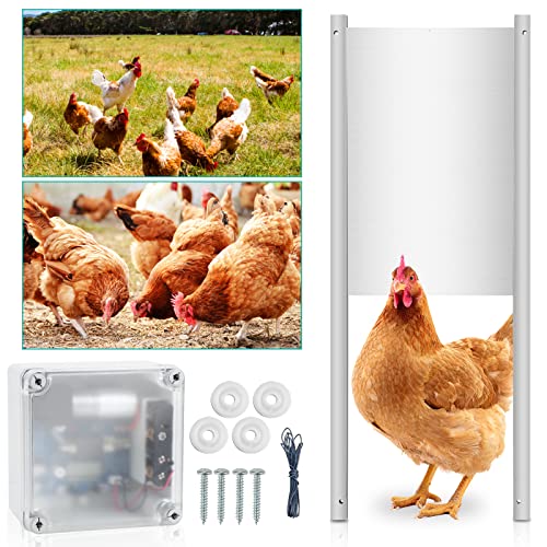 Daromigo Automatische Hühnerklappe Aluminum Lichtsensor mit Timer, Elektrische hühnerklappe Hühnertür Türöffner mit Fernbedienung für Hühnerstall Chicken Run von Daromigo