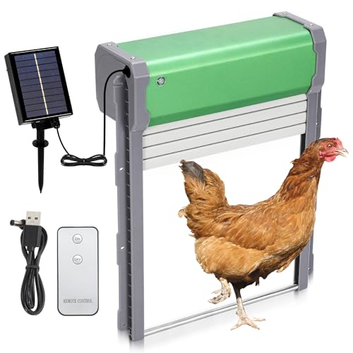 Daromigo Automatische Hühnerklappe Solar, Aluminum Hühnerklappe mit Timer, Lichtsensor, Anti-Pinch Hühnertür Türöffner, Elektrische Hühnerklappe hühnerstall tür Rolltor mit Fernbedienung von Daromigo
