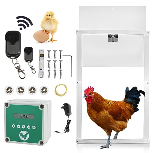 Daromigo Automatische Hühnertür mit Schieber, Elektrische Hühnerklappe 30 x 30 cm, Türöffner Hühnerstall mit Zeitschaltuhr & Lichtsensor & Fernbedienungen & LED Display, Netz- oder Batteriebetrieb von Daromigo