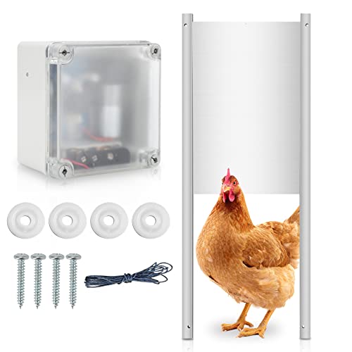 Daromigo Elektrische Hühnerklappe Automatische Hühnertür Hühnerklappe mit Schieber 22 x 32 cm，Türöffner inkl Lichtsensor und Zeitsteuerung, Batteriebetrieben, für sichere Hühnerhaltung von Daromigo