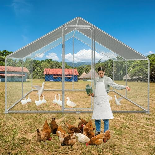 Daromigo Hühnerstall Freilaufgehege, 3x3x2m mit Sicherheitsschloss und Wasserdichtes PE-Farbtuch, Schnell zu reinigen, Freigehege für Hühner,Vogelkäfig, Kleintiere & Pflanzen von Daromigo