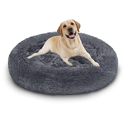 Daromigo Hundebett, Plüsch und gemütliche Kuschelbett, waschbar und rutschfest, kuschelige Hundematte und Katzennest für Entspannen und Ausruhen, Dunkelgrau 80 cm von Daromigo