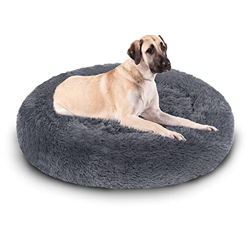 Daromigo Hundebett, runden Flauschige gepolstert Hundematte, ergonomische Hundekissen und Katzenkissen mit rutschfestem Boden für kleine und mittelgroße Hunde und Katzen[Dunkelgrau 100 cm] von Daromigo