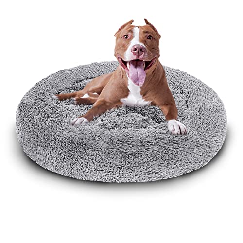 Daromigo Hundebett, runden Flauschige gepolstert Hundematte, ergonomische Hundekissen und Katzenkissen mit rutschfestem Boden für kleine und mittelgroße Hunde und Katzen[Hellgrau 100 cm] von Daromigo