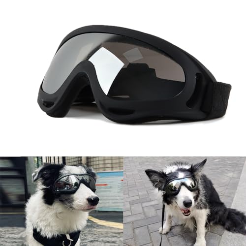 Hundebrille, Darryy Sonnenbrille Für Hunde uv Schutzbrille, Hundeschutzbrille, Geeignet für Mittlere und Große Hunde, mit Verstellbarem Gummiband, UV-Wind- und wasserdichte Hundebrille von Darryy