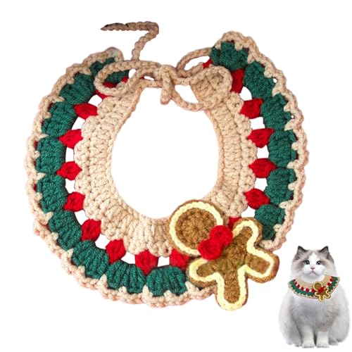 Haustier-Kätzchenhalsband, gestricktes Halsband für Katzen - Haustier handgemachtes Woll-Weihnachtslätzchen,Verstellbarer, süßer handgewebter Katzen- und Hunde-Strickhalsbandschal für Hunde, Welpen, K von Darwaza