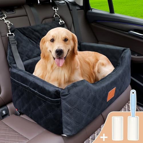 Dasiboolin Hundesitz für Autoreisen, Booster Autositz für große/mittelgroße Hunde unter 25 kg oder 2 kleine Haustiere, abnehmbares und waschbares Hundesitzbett mit Sicherheitsleinen und dickem Kissen von Dasiboolin