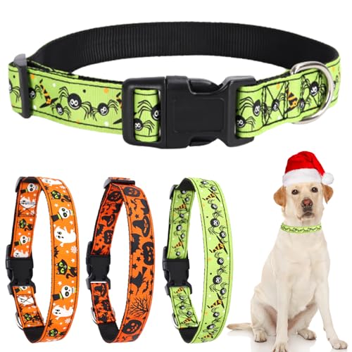 Daugezal Halloween-Hundehalsbänder, kleine Spinnen-Druck, strapazierfähiges Nylon-Halsband für kleine, mittelgroße und große Hunde, Herbstdekoration, Größe S von Daugezal