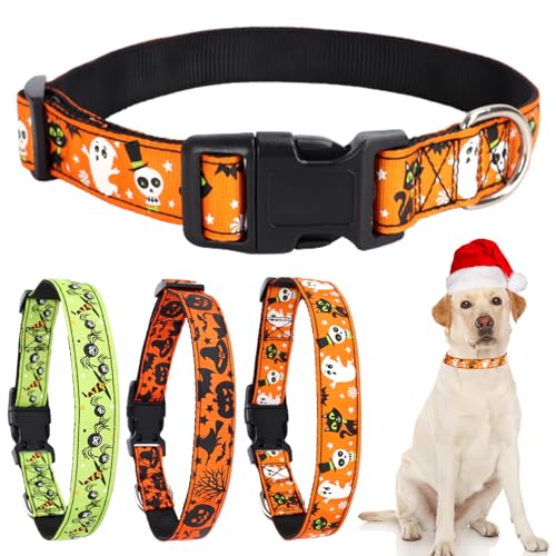 Daugezal Halloween-Hundehalsband, kleine Katze, Monster-Druck, strapazierfähiges Nylon-Halsband für kleine, mittelgroße und große Hunde, Herbstdekoration, S von Daugezal
