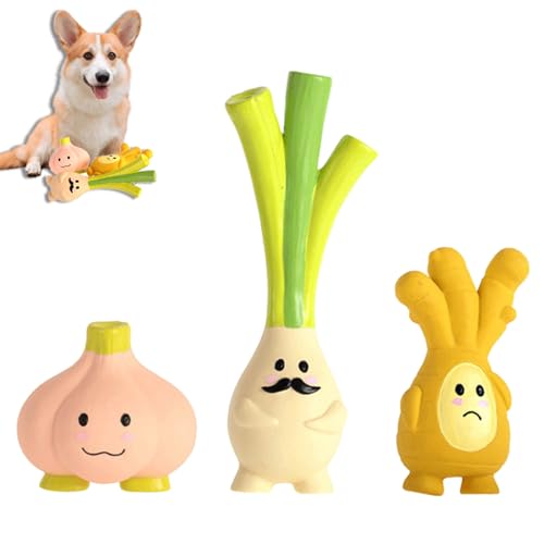Daugezal Quietschspielzeug für Hunde, langlebig, weich, Kauspielzeug für Welpen, sicheres und interaktives Gemüse-Latex-Spielzeug-Serie für Haustiere, kleine, mittelgroße und große Hunde, 3 Stück von Daugezal