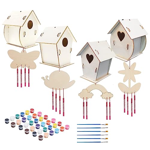 Dawafit 4Er-Pack Vogelhaus, 4Er-Pack -Sets, Kunsthandwerk für Kinder zum Bauen und Bemalen für Kinder und MäDchen von Dawafit