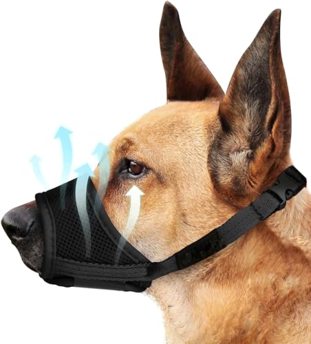 Hundemaske, weiches Nylon, Deutscher Schäferhund, Maske für mittelgroße und große Hunde, Air-Mesh, atmungsaktiv, trinkbar, verstellbarer Ring, Anti-Drop-Haustiermaske zum Nippen, Bellen, Kauen, von Dawpet