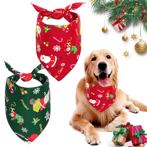 2 Stück Halstuch Hund Weihnachten, Hundehalstuch Personalisiert, Weihnachts Hunde Bandana, Weihnachtshalstuch Hund, Dreieck Hund Schal, Christmas Bandanas von Dawumin