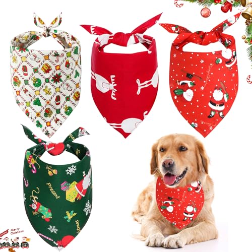 4 Stück Halstuch Hund Weihnachten, Hundehalstuch Personalisiert, Weihnachts Hunde Bandana, Weihnachtshalstuch Hund, Dreieck Hund Schal, Christmas Bandanas von Dawumin