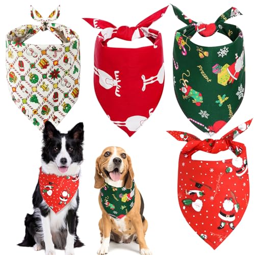 4 Pcs Halstuch Hund Weihnachten, Weihnachtshalstücher für Hunde, Weihnachtshalstuch Hund Klassische und Stilvolle Weihnachtselemente, Einstellbare Halstuch Hund für Kleine, Mittelgroße von Dawumin