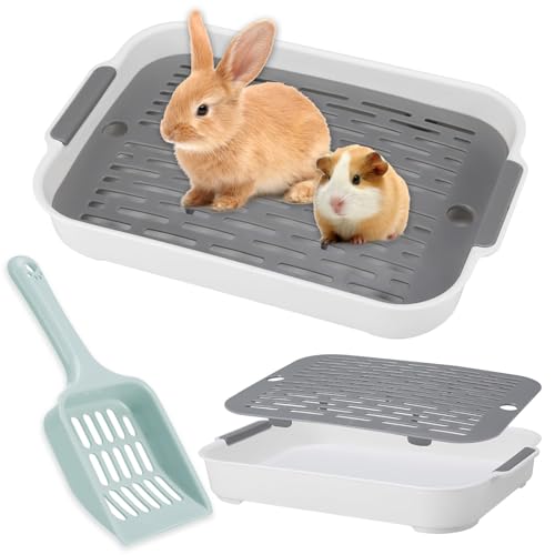 Kaninchen Toilette mit Schaufel, Tablett Hasentoilette, Kaninchentoilette, Katzenklo Klein, Haustier WC Trainer für Kleintier Hamster Meerschweinchen (Grau von Dawumin