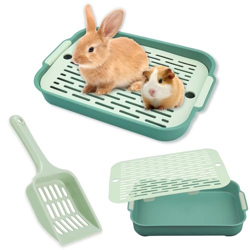 Kaninchen Toilette mit Schaufel, Tablett Hasentoilette, Kaninchentoilette, Katzenklo Klein, Haustier WC Trainer für Kleintier Hamster Meerschweinchen (Grün) von Dawumin