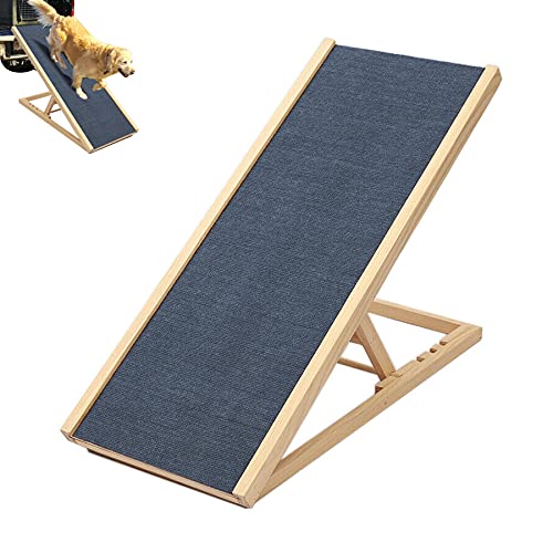 DayPlus Hunderampe, Hunderampe für Auto Bett Sofa, Auto Rampe für Hund, Anti-Rutsch Teppich, Haustier Rampe Welpe große Hunde bis 150 kg, Holz und Klappbar Design (100x40cm) von DayPlus